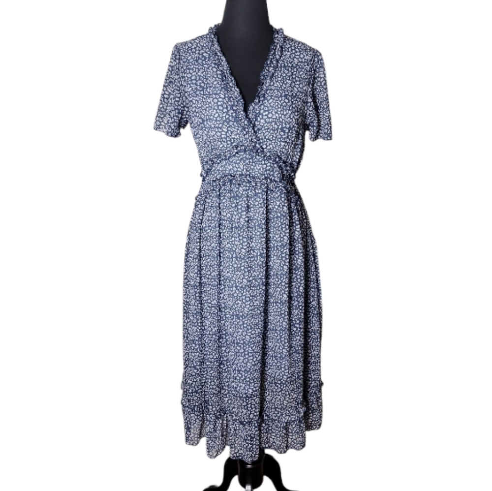 Kirundo women's small floral midi dress v neck flutter sleeve ruffle blue white